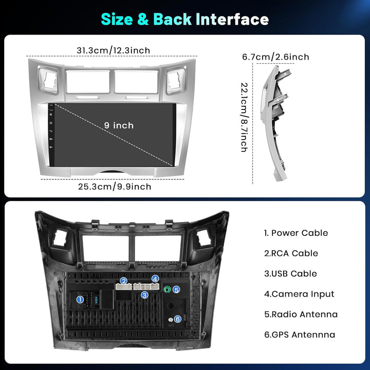 Hikity 4+64GB Android 15 Autoradio für Toyota Yaris/Vizi 2005-2011 Mit Wireless Carplay Android Auto