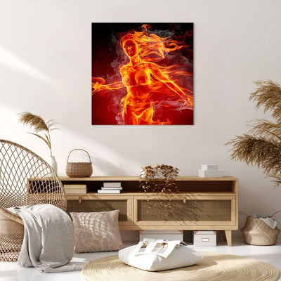 Bilder auf Leinwand 70x70cm Leinwandbild Frau Flammen Illustration Gross Wanddeko Bild Schlafzimmer