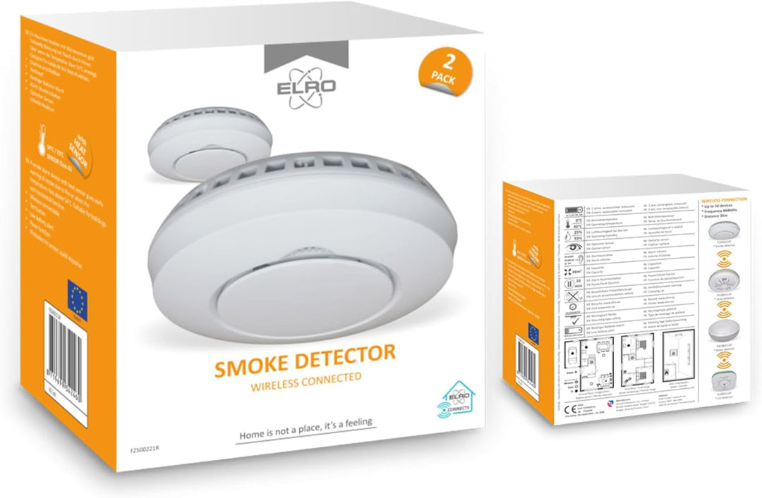 2-er Set ELRO Connects Funk Rauchmelder FZ5002R - DIN EN14604 geprüft - mit Hitzesensor 2 Stück Rauc