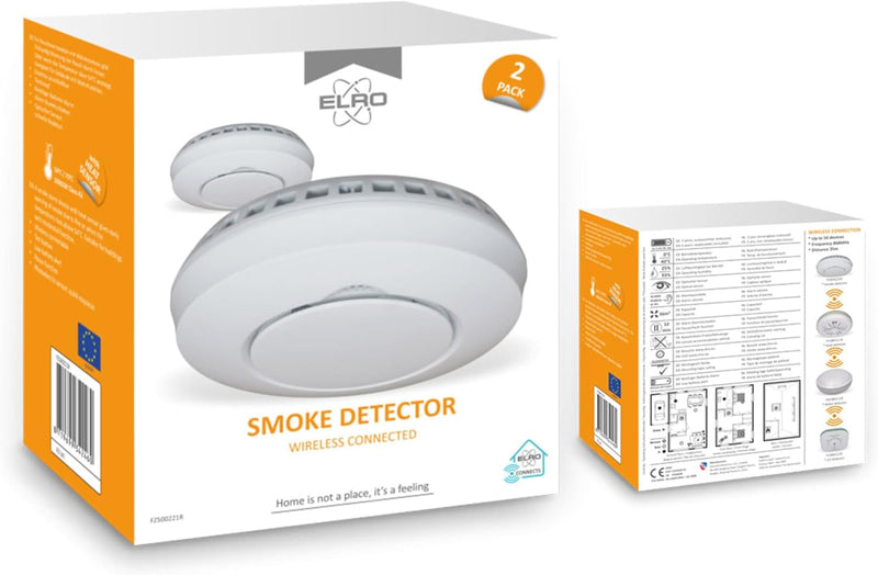 2-er Set ELRO Connects Funk Rauchmelder FZ5002R - DIN EN14604 geprüft - mit Hitzesensor 2 Stück Rauc