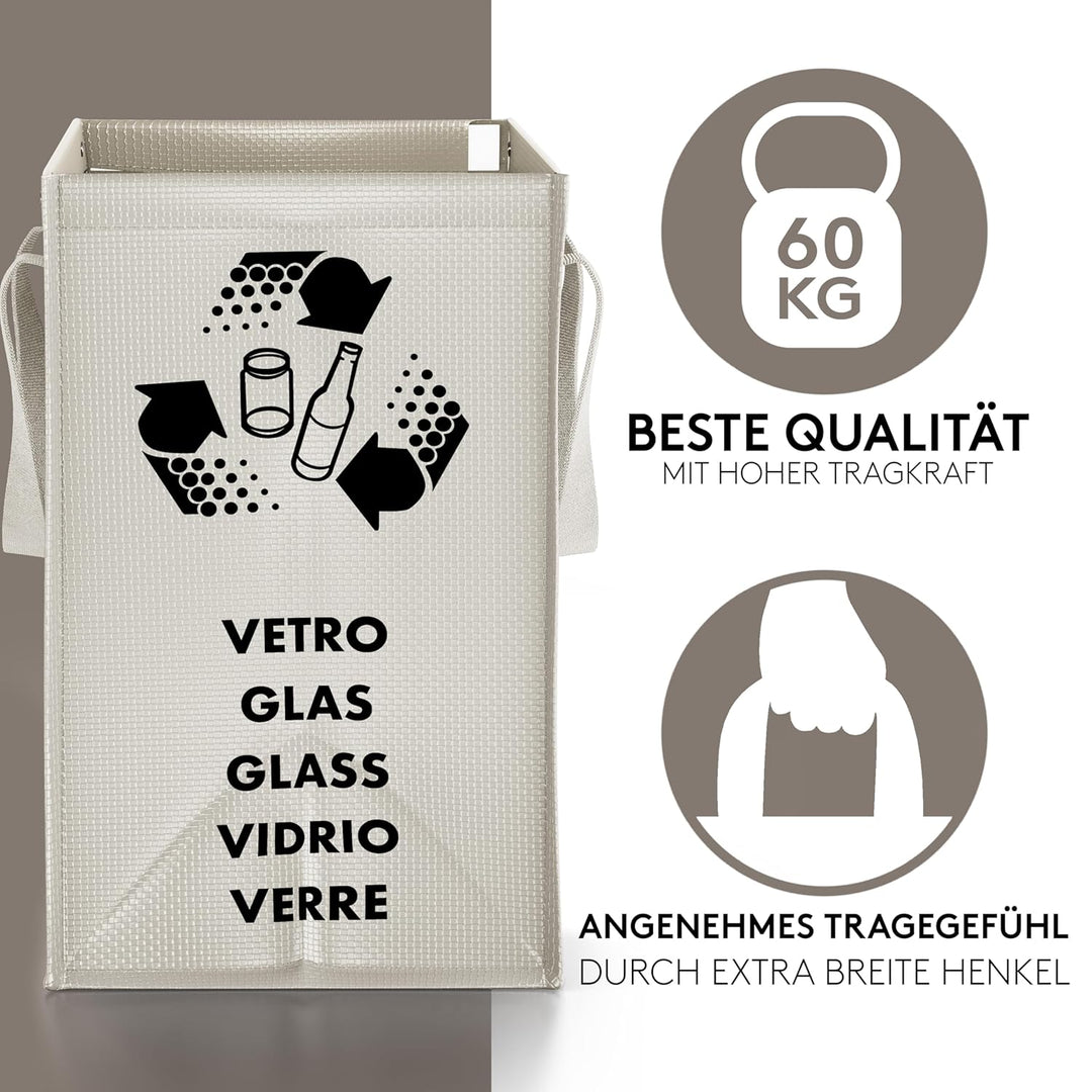PTMS® Mülleimer 3 Fächer MAXI XL extra gross - Mülltonne als praktische Taschen für Papier, Glas & P