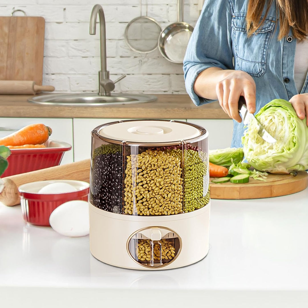 Generisch - 6-Grid Rotating Food Dispenser | Modern Rotating Storage | Multi-Compartment Grain Dispe
