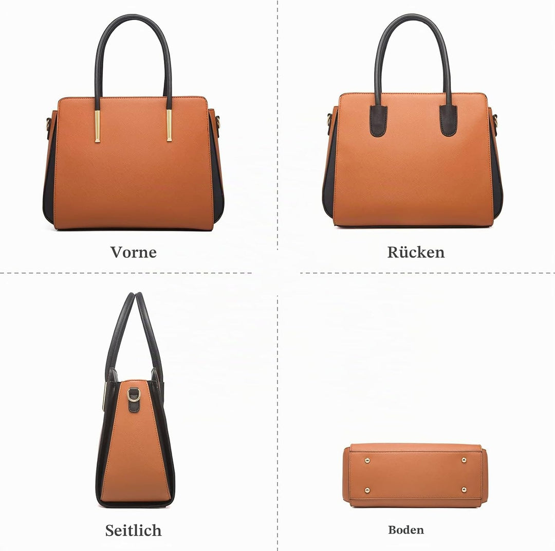 FANDARE Damen Handtasche 4 Stück Set Umhängetasche Frauen Reise Citytasche mit Unterarmtasche Brieft