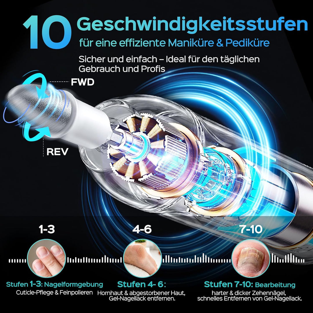COSLUS C60 Kabellos Elektrischer Nagelfräser, 45000 U/Min für Gelnägel Roségold und Weiss, Roségold