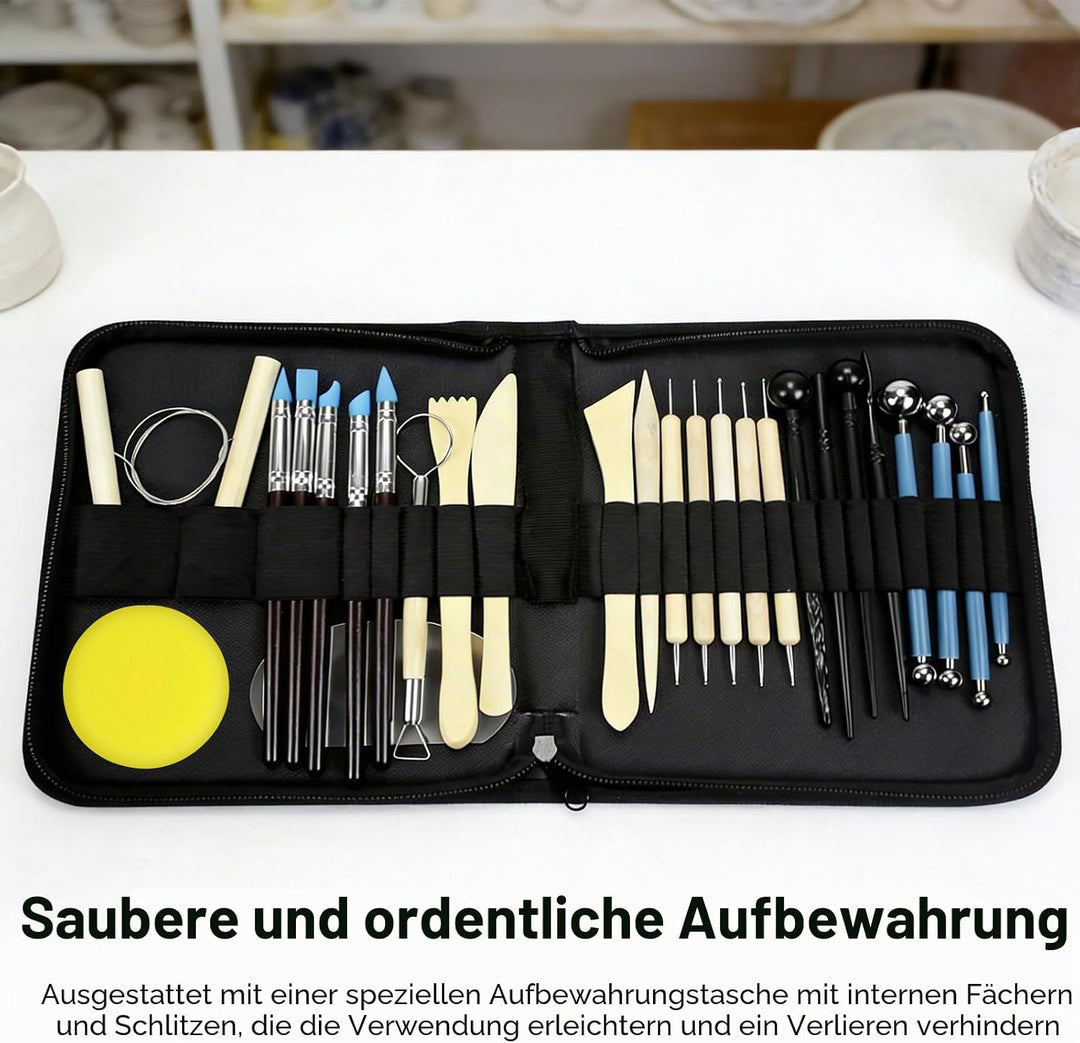 27 STK Modelierwerkzeug Ton Werkzeuge Set, Tool Polymer Clay, Modelliermasse mit Aufbewahrungstasche