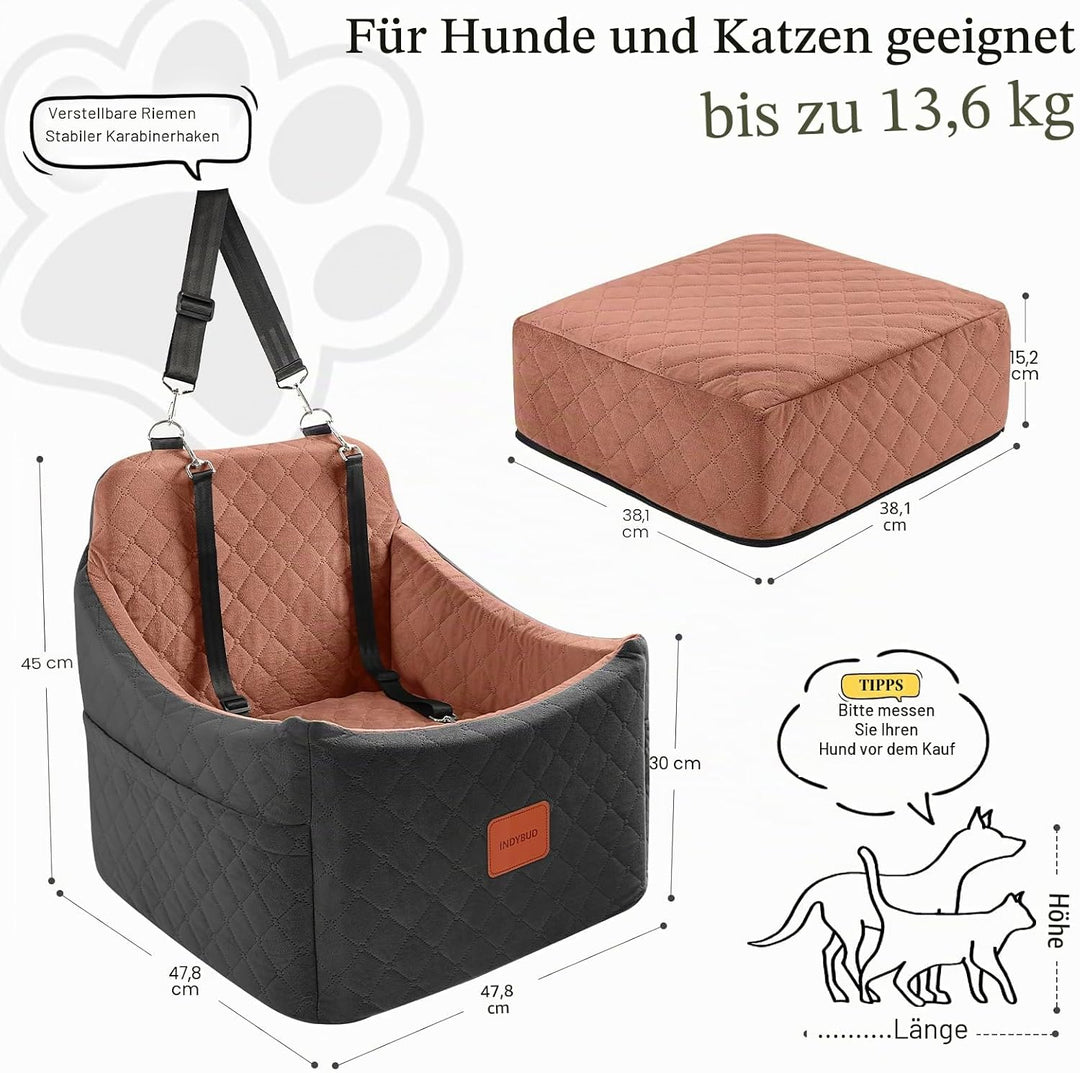 Hunde Autositz für kleine bis mittlere Hunde,Waschbarer hundesitz Auto mit Aufbewahrungstaschen, ver