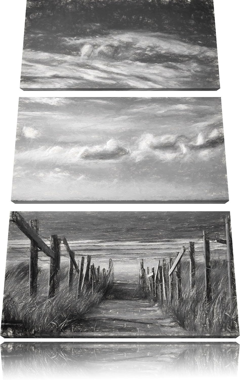 Pixxprint Weg zum Strand am Meer Kunst / 3-Teilig/Gesamtmass 120cm Leinwandbild bespannt auf Holzrah