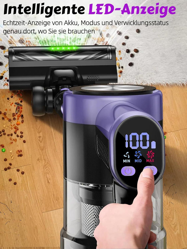 Akku Staubsauger 48KPa/500W/55Min Laufzeit, Staubsauger Kabellos mit Wandmontierter Ladestation, Sel