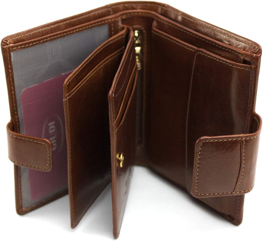 Giudi Geldbörse Damen Leder Mittel-Gross Echtleder Portemonnaie (Braun), Braun