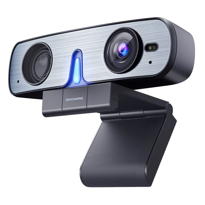 ROCWARE RC08 Webcam, 2K HD Webcam mit Mikrofon und Lautsprecher, [5xschneller TOF Autofokus] USB-Web