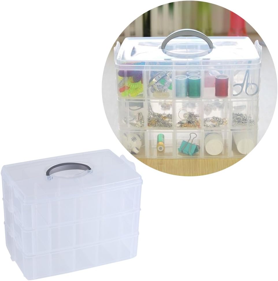 Transparente Aufbewahrungsbox, dreilagig, Kunststoff, für Schmuck, Perlen, Organizer mit Griff und D