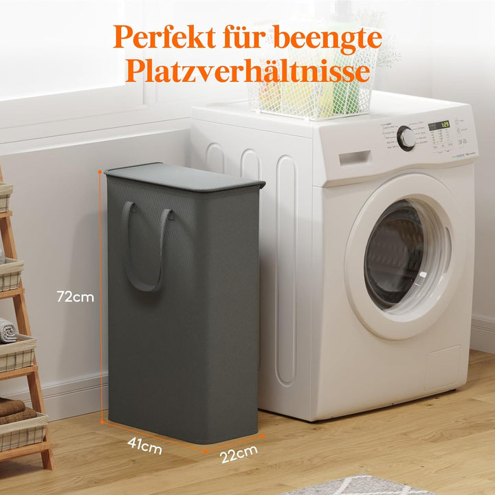 Lifewit 65L Wäschekorb Schmal mit Deckel, Wäschekorb Waschenkorbe Faltbar Klein, Wäschesammler mit G