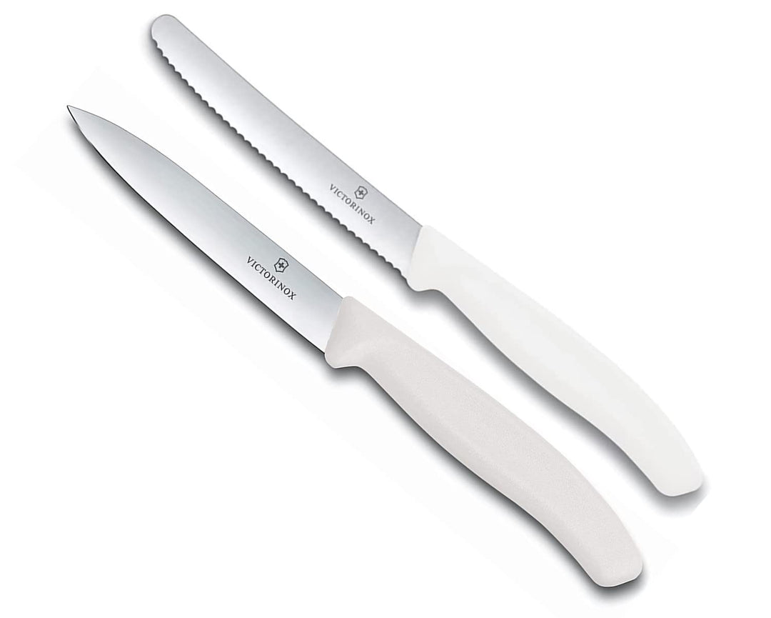 Victorinox - 2-tlg. Starter Gemüsemesser Set 10cm - gerader und Wellenschliff - Swiss Classic - weis