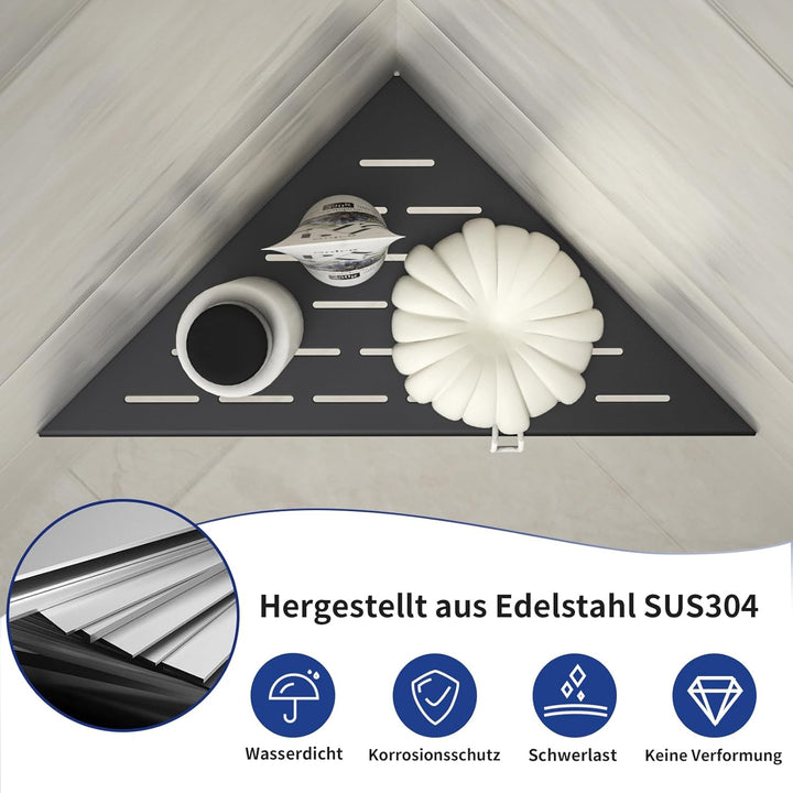 Eck-Duschregal 305mm Mattschwarz, 304 Edelstahl, eingelassenes Eckregal Badezimmer-Duschregal für ge