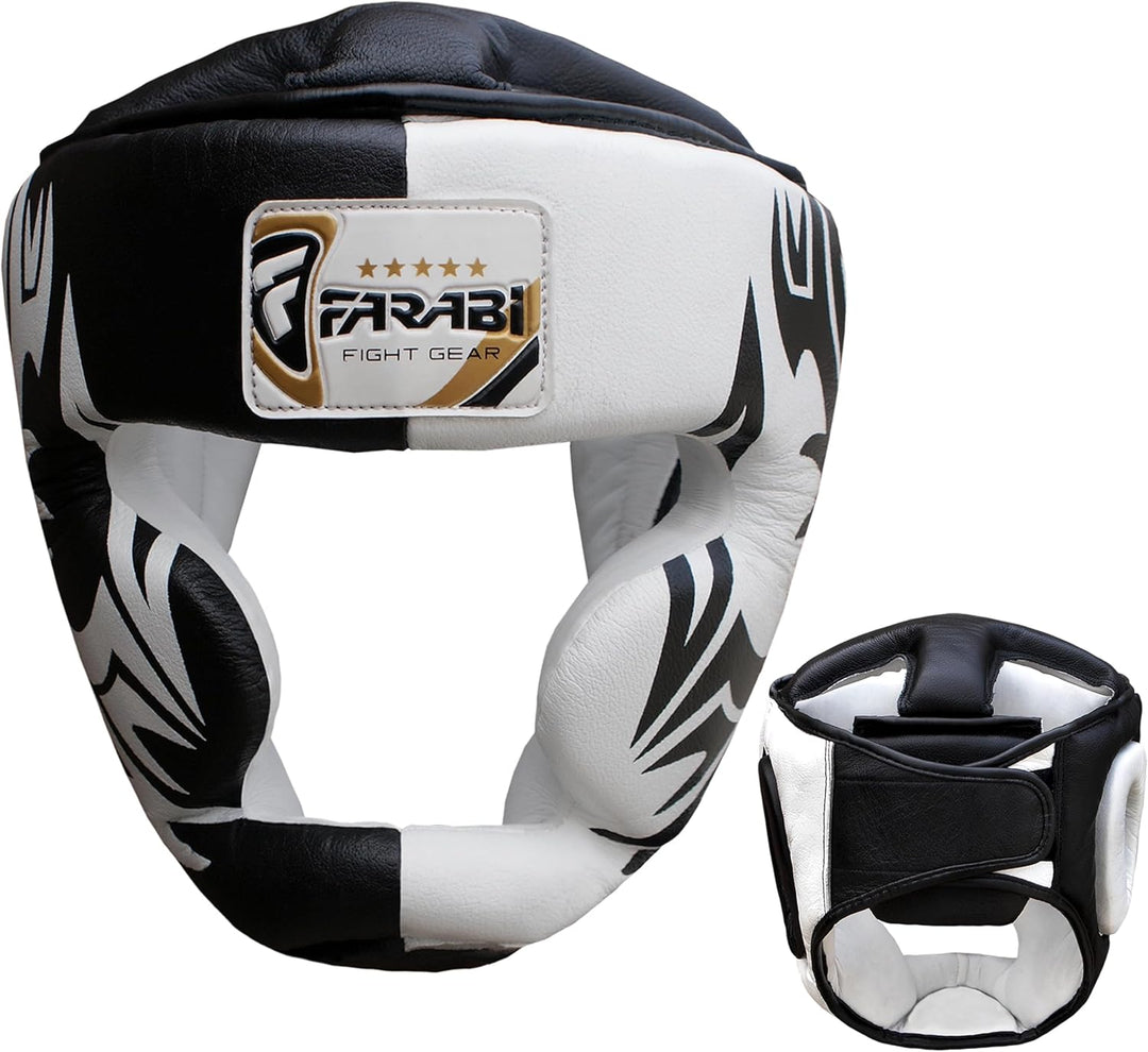 Farabi Boxing Headguard Safety Helmet MMA Training Pro Full Face, Cheek Protection Genuine Leather H