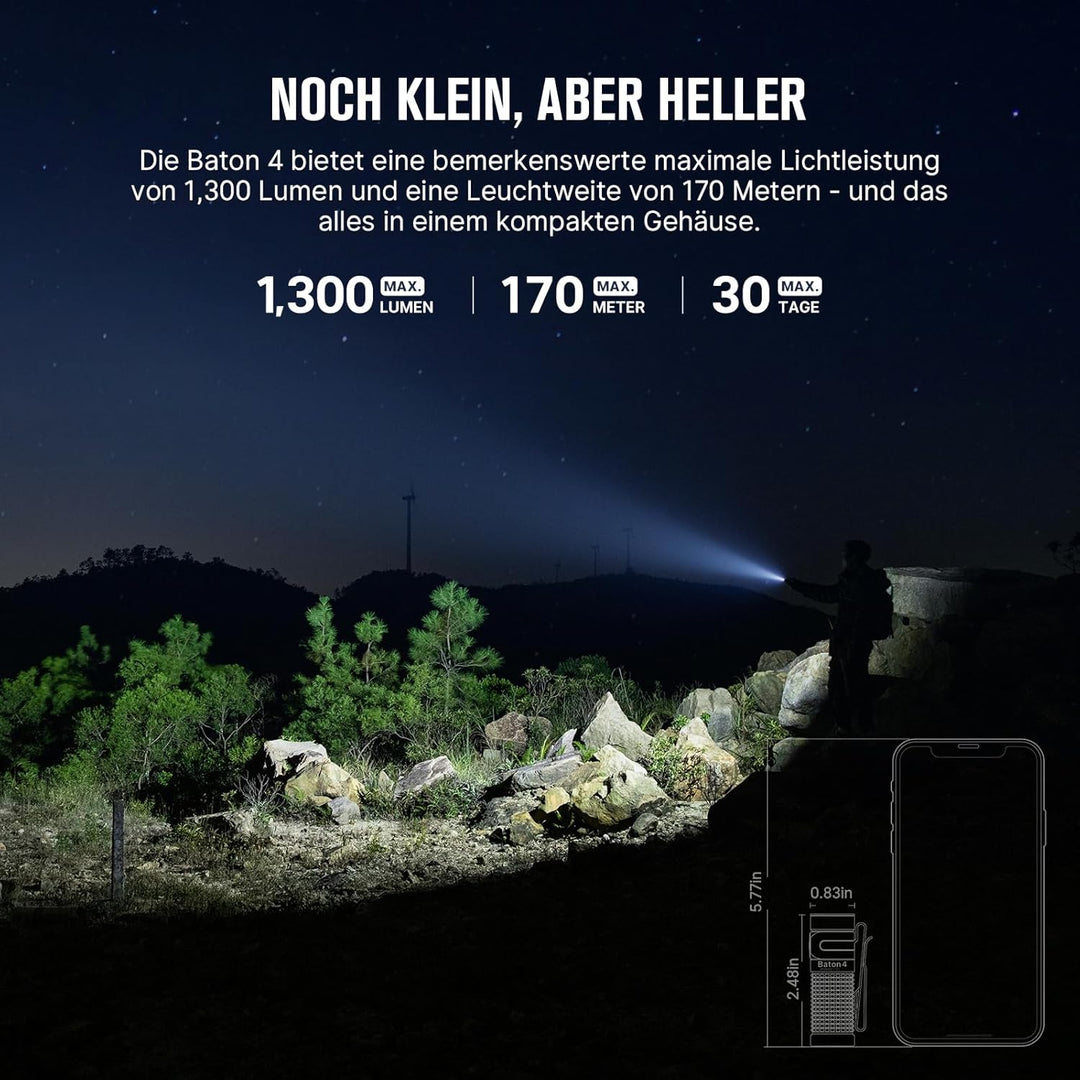 OLIGHT Baton 4 kit Mini LED Taschenlampe mit dimmbarem Ladecase, Wiederaufladbare Taschenlampe bis z
