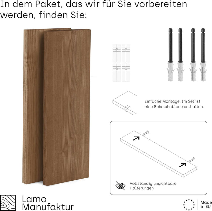 LAMO Manufaktur 2 Stück Wandregal aus Holz mit unsichtbarer Befestigung 2X 40cm | Wandregal Holz | H