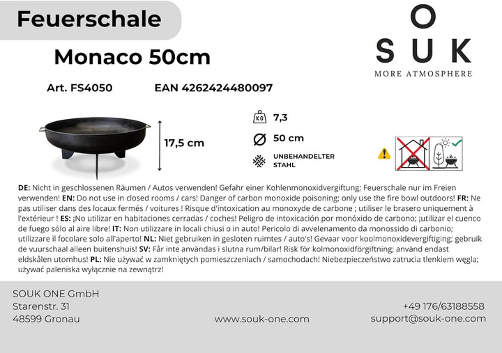 Feuerschale Monaco 50 cm, Feuerschale - Feuerstelle für den Garten, Terrasse und Balkon, Feuertonne