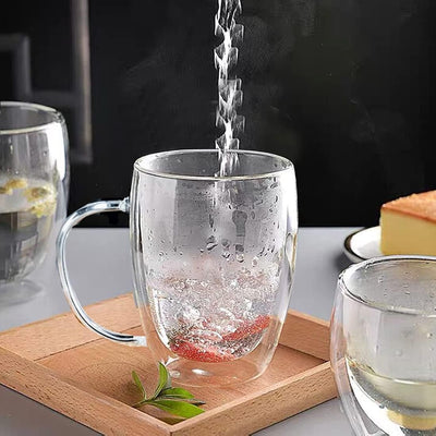 350ml Kaffeeglas Latte Macchiato Gläser mit Henkel, 4-Stück Teeglas Doppelwandige Gläser, Borosilika