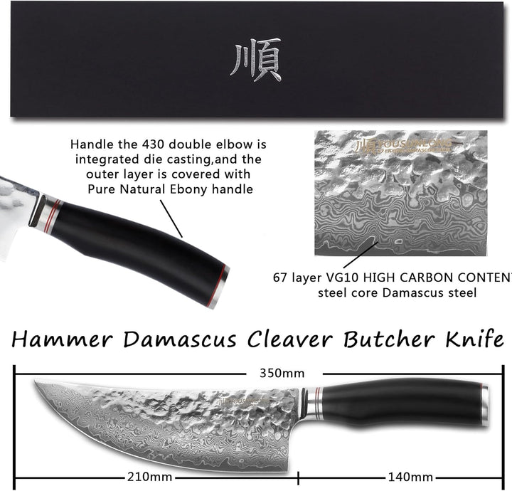 YOUSUNLONG Hackmesser Outdoor Damaststahl Metzgermesser Klinge 20,6 cm - Geschmiedeter Fleischermess