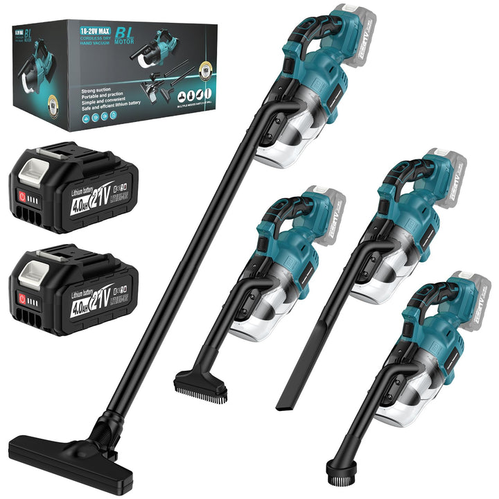 Akku Staubsauger Kompatibel mit Makita 18V, 16000Pa 4-in-1 Akku Handstaubsauger mit 2X 4.0Ah, 4 Bürs