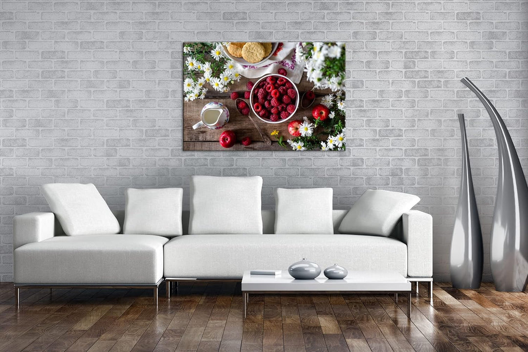 deyoli Reife Himbeeren Format: 80x60 als Leinwand, Motiv fertig gerahmt auf Echtholzrahmen, Hochwert