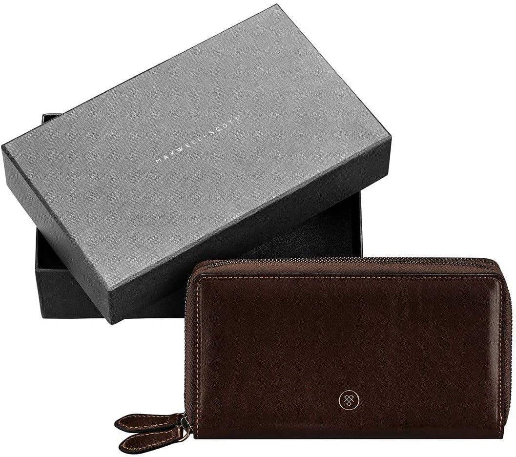 Maxwell Scott Italienische Damen Luxus Leder Clutch Meleto Dunkelbraun, Dunkelbraun