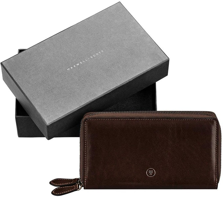 Maxwell Scott Italienische Damen Luxus Leder Clutch Meleto Dunkelbraun, Dunkelbraun