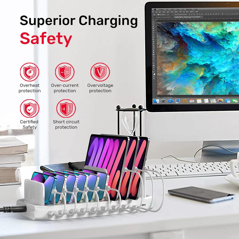 Unitek USB C Ladestation, 120 W, 10 Ports, Typ C, für mehrere Geräte, iPhone, Smartphones, Tablets,