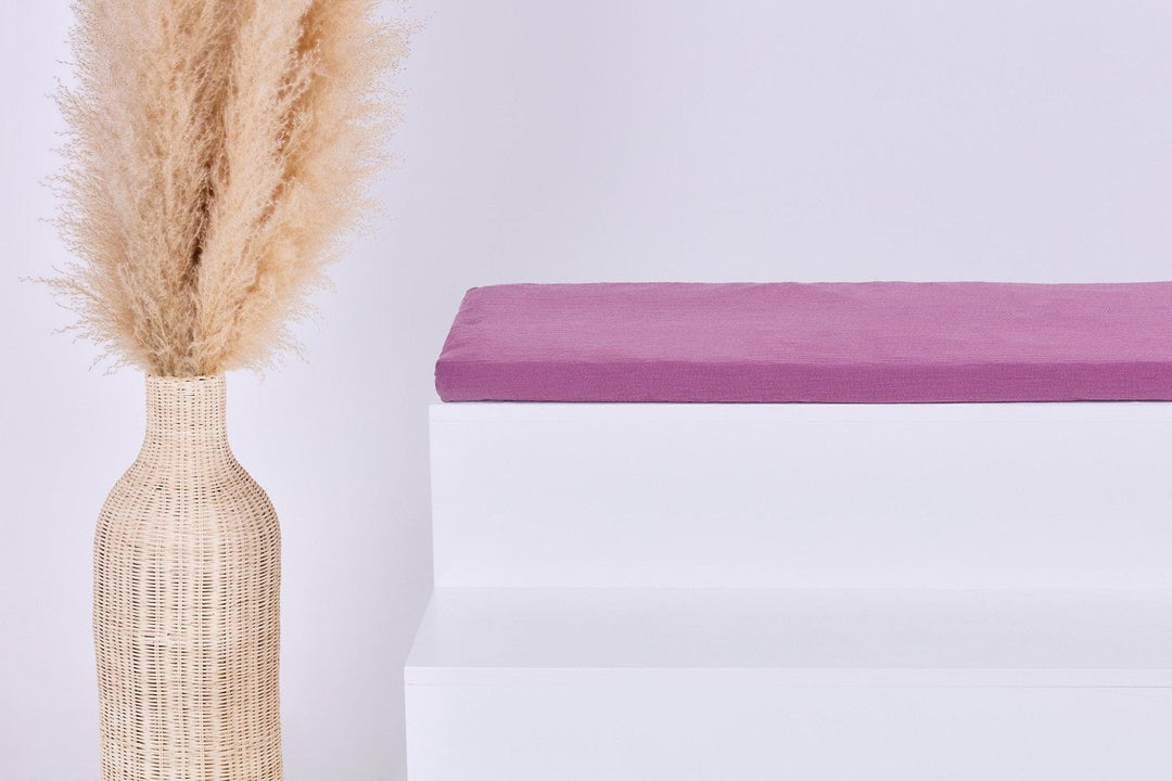 KraftKids Sitzauflage für KALLAX-Regal 2er 3er 4er, weich gepolstert, Musselin Purpur aus 100% Baumw