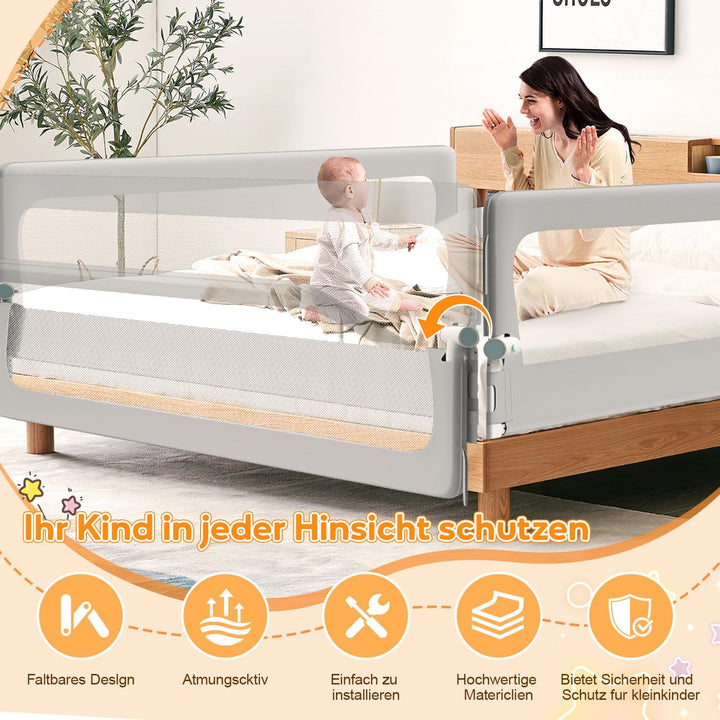 Ikodm Rausfallschutz Bett, Rausfallschutz Boxspringbett 150cm, Bettgitter höhenverstellbar 72-86 cm,