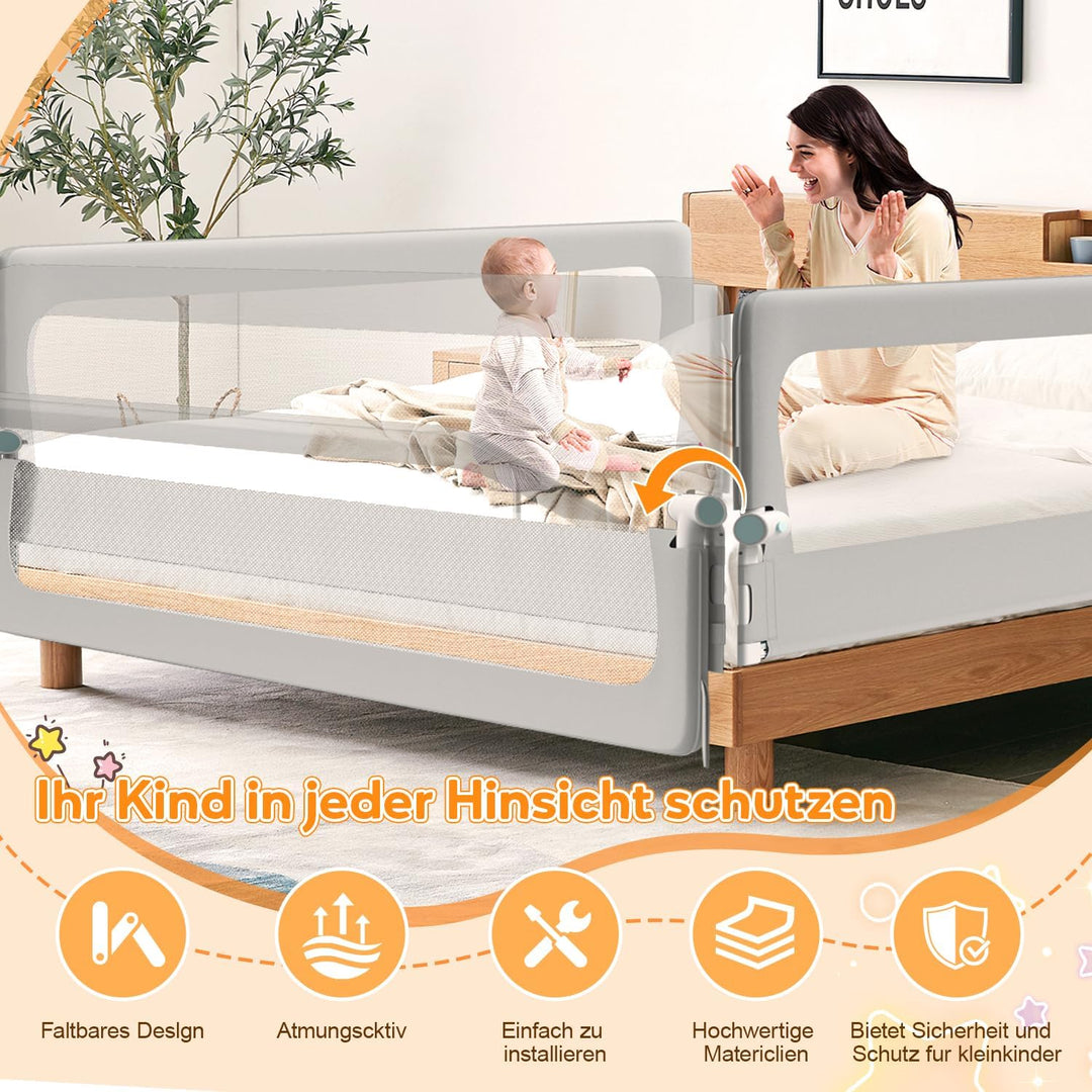 Bettgitter Rausfallschutz Bett, Rausfallschutz Boxspringbett 150cm, höhenverstellbar 72-86 cm, zusam