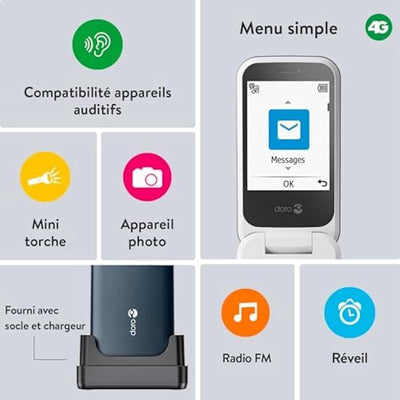 Doro 2820 4G Handy mit Klappdeckel für Senioren – grosse sprechende Tasten – Kamera – Bluetooth – As