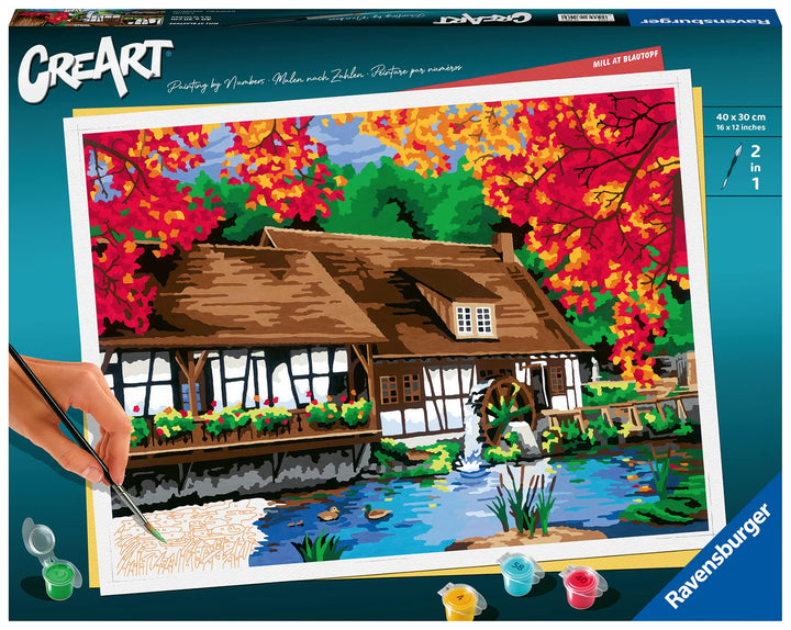 Ravensburger CreArt 23546 - Mühle am Blautopf - Malen nach Zahlen Erwachsene, DIY Malset mit Pinsel