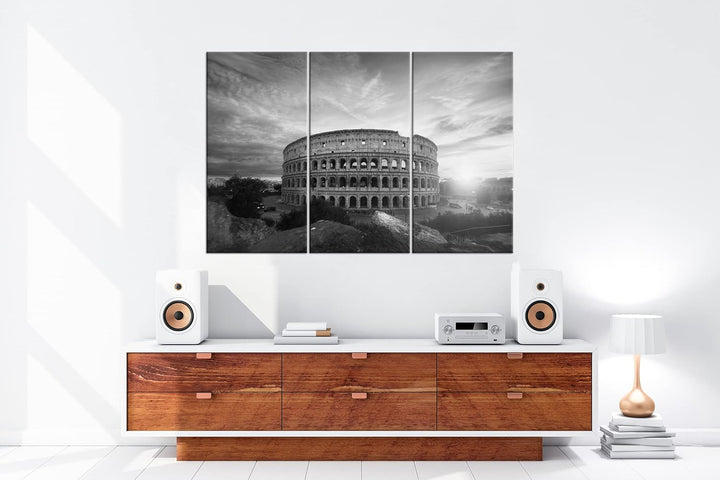 deyoli das Kolosseum in Rom Format: 120x80 cm (3Teilig) Effekt: Schwarz&amp;Weiss als Leinwandbild, Moti