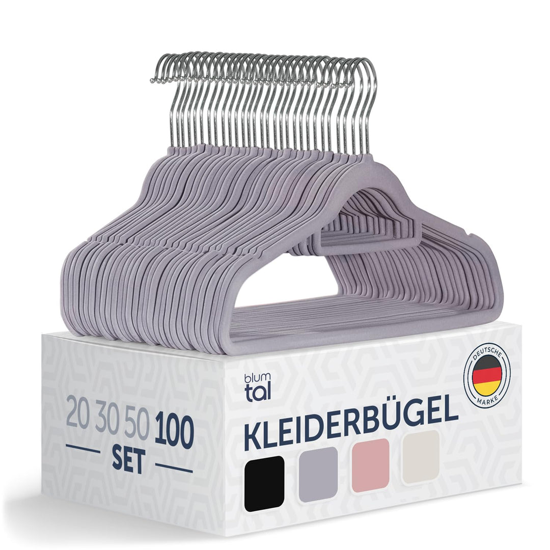 Blumtal 100 Stück Samt-Kleiderbügel - Samt-Kleiderbügel, rutschfest, um 360° drehbar, platzsparend,
