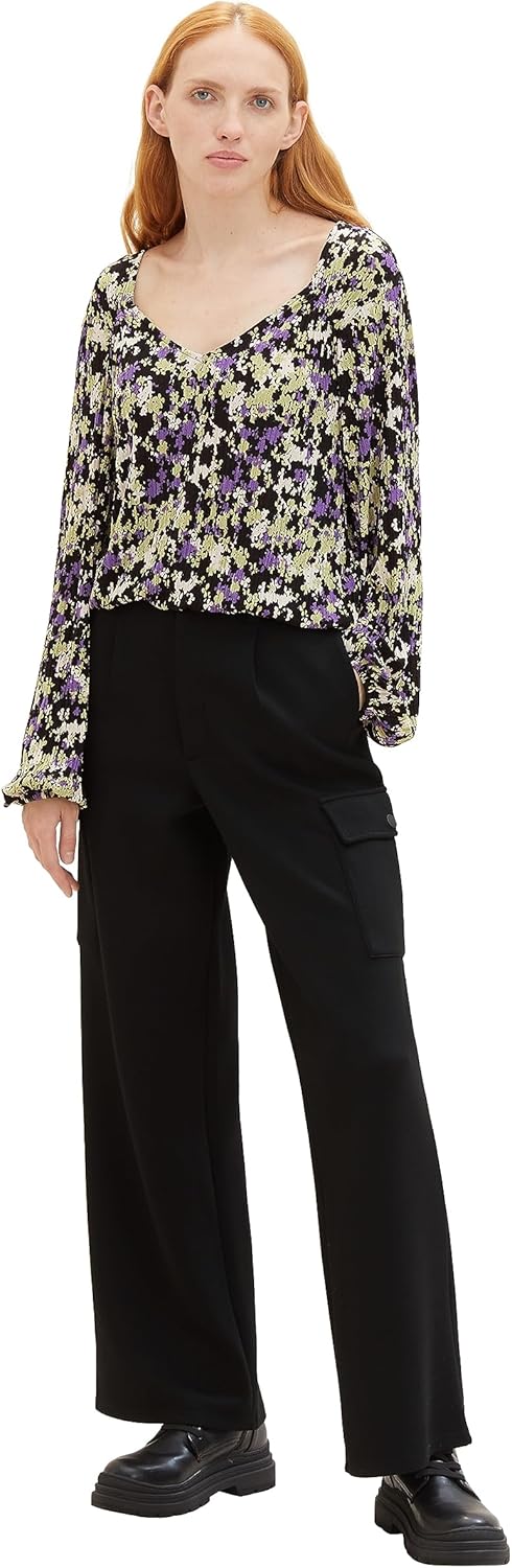 TOM TAILOR Denim Damen Denim T-Shirt Bluse mit Muster XS 32418 - Lilac Green Flower Print, XS 32418