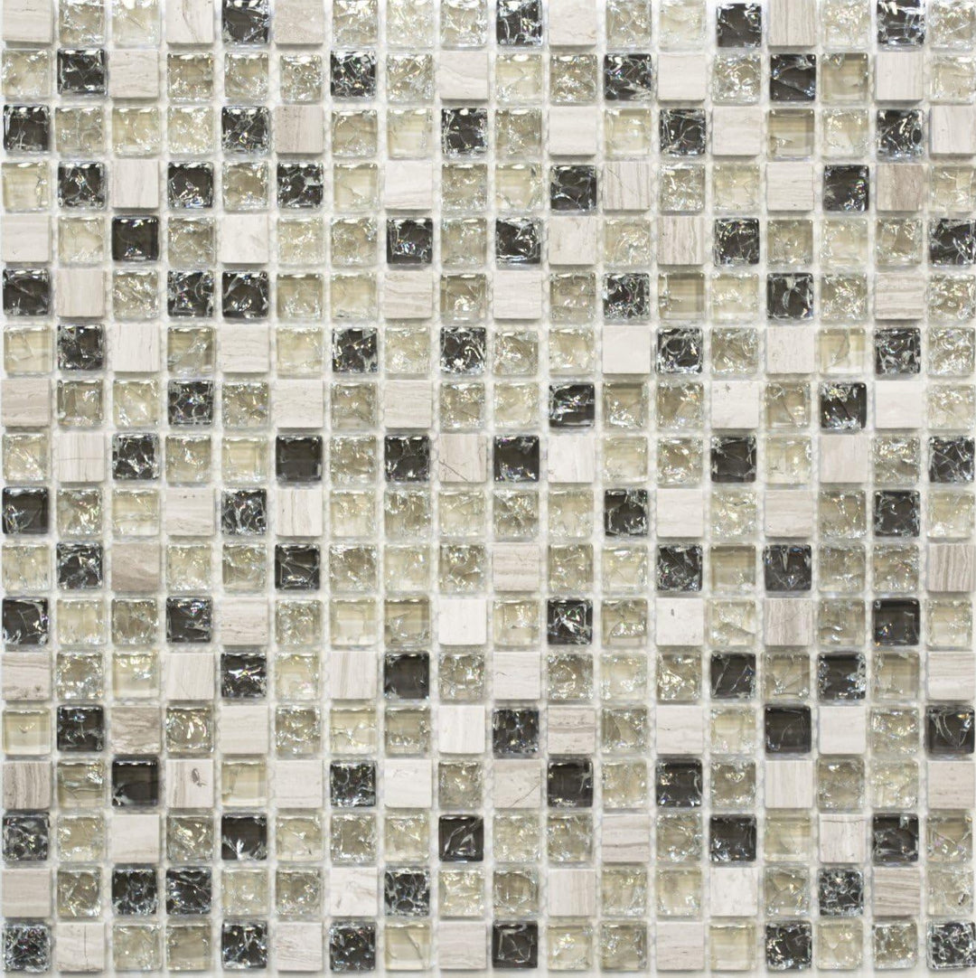 Mosaik Quadrat Crystal/Stein mix graugrün Glasmosaik Transluzent Transparent 3D, Mosaikstein Format: