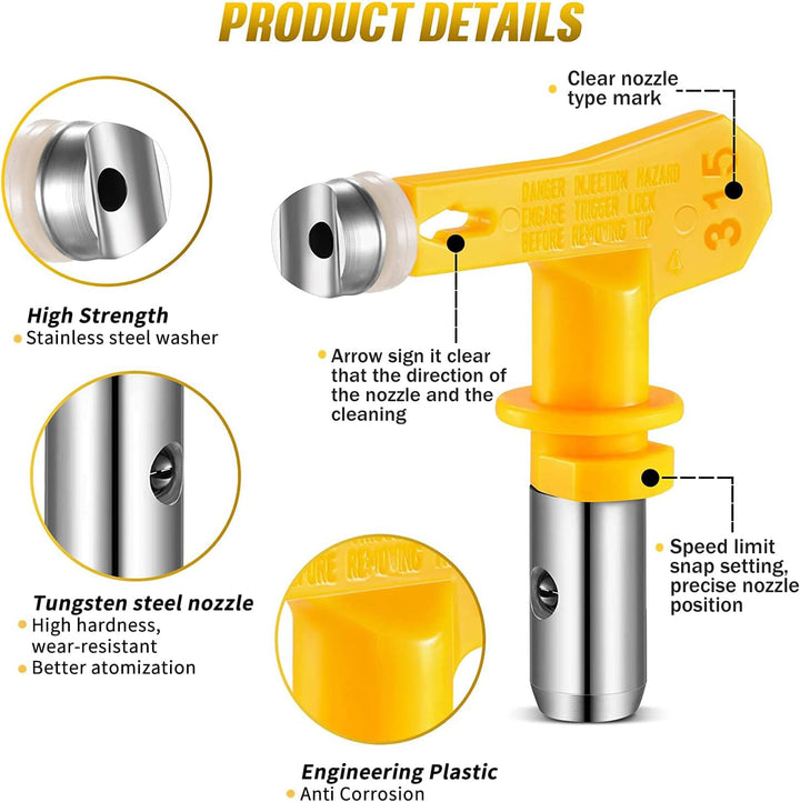 WOOLUCK® 6 Stück Airless Düse mit Spitzendichtung, für Airless Farbsprühsysteme (Typ 515,517,519,521