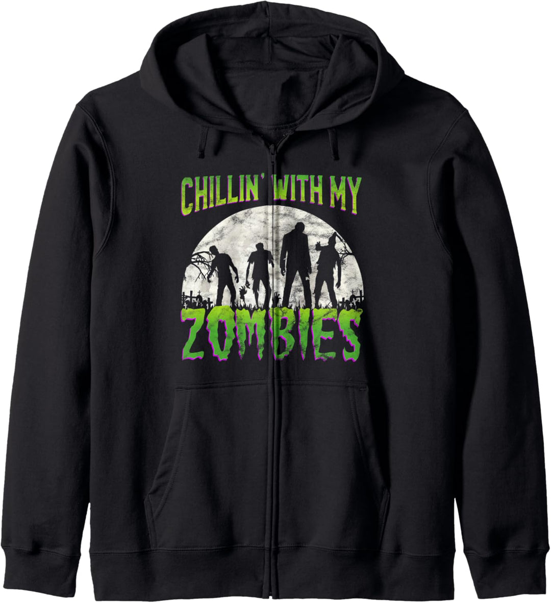 Chillin mit meinen Zombies - Vollmond Halloween Kapuzenjacke