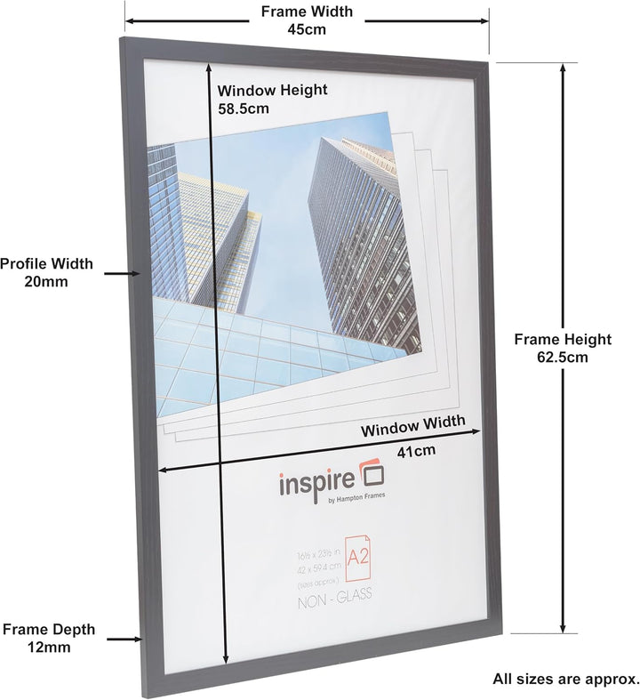 Hampton Frames OXFA2NG OXFA2NG Oxford Bilderrahmen, A2, 42 x 59 cm, Plexiglas (kein Glas), Schwarz