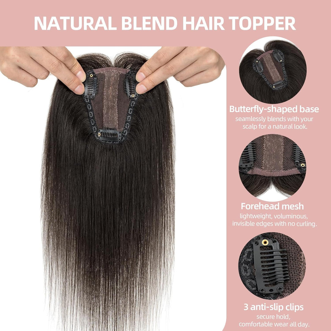 Silk-co Hair Topper Echthaar 8x10cm handgebunden Basis Toupet Damen, kein Pony Clip in Haarteile mit