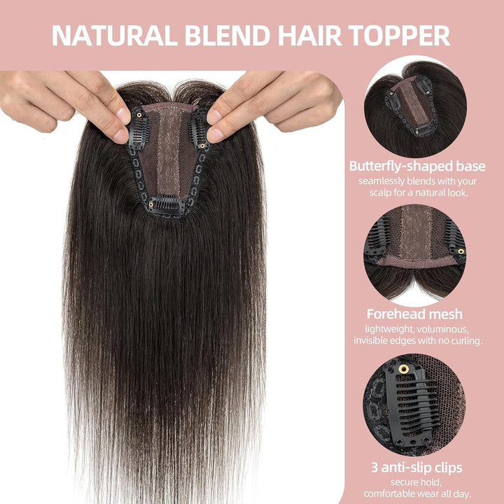 Silk-co Hair Topper Echthaar 8x10cm handgebunden Basis Toupet Damen, kein Pony Clip in Haarteile mit