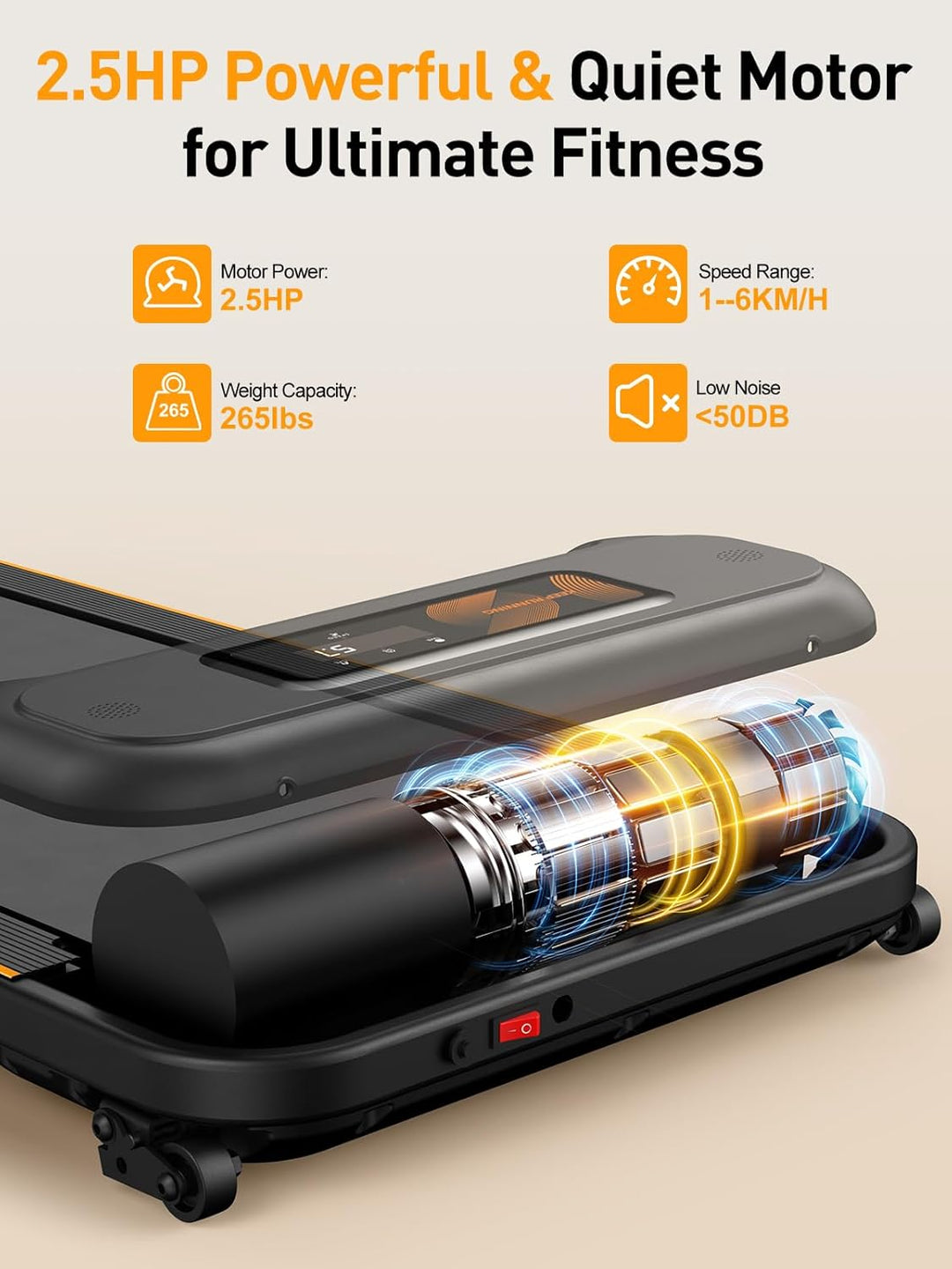 Walking Pad, Laufband für Zuhause mit Neigung, 2.5 PS Leiser Motor, Schlanker Laufband Schreibtisch,
