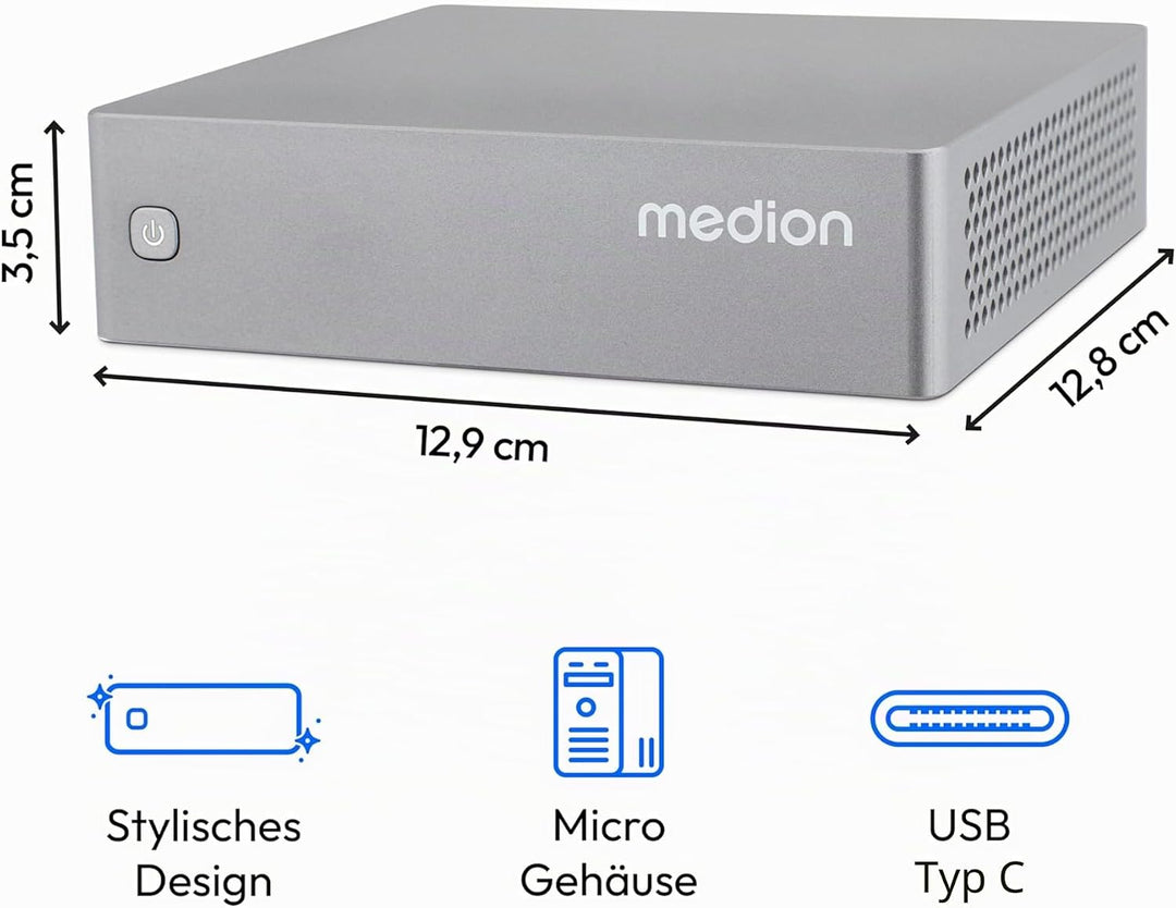 MEDION S06 Mini PC (Intel Core i3-1315U, 8GB DDR4 RAM, 512GB SSD, LAN, WLAN, VESA, HDMI, DP, ohne OS