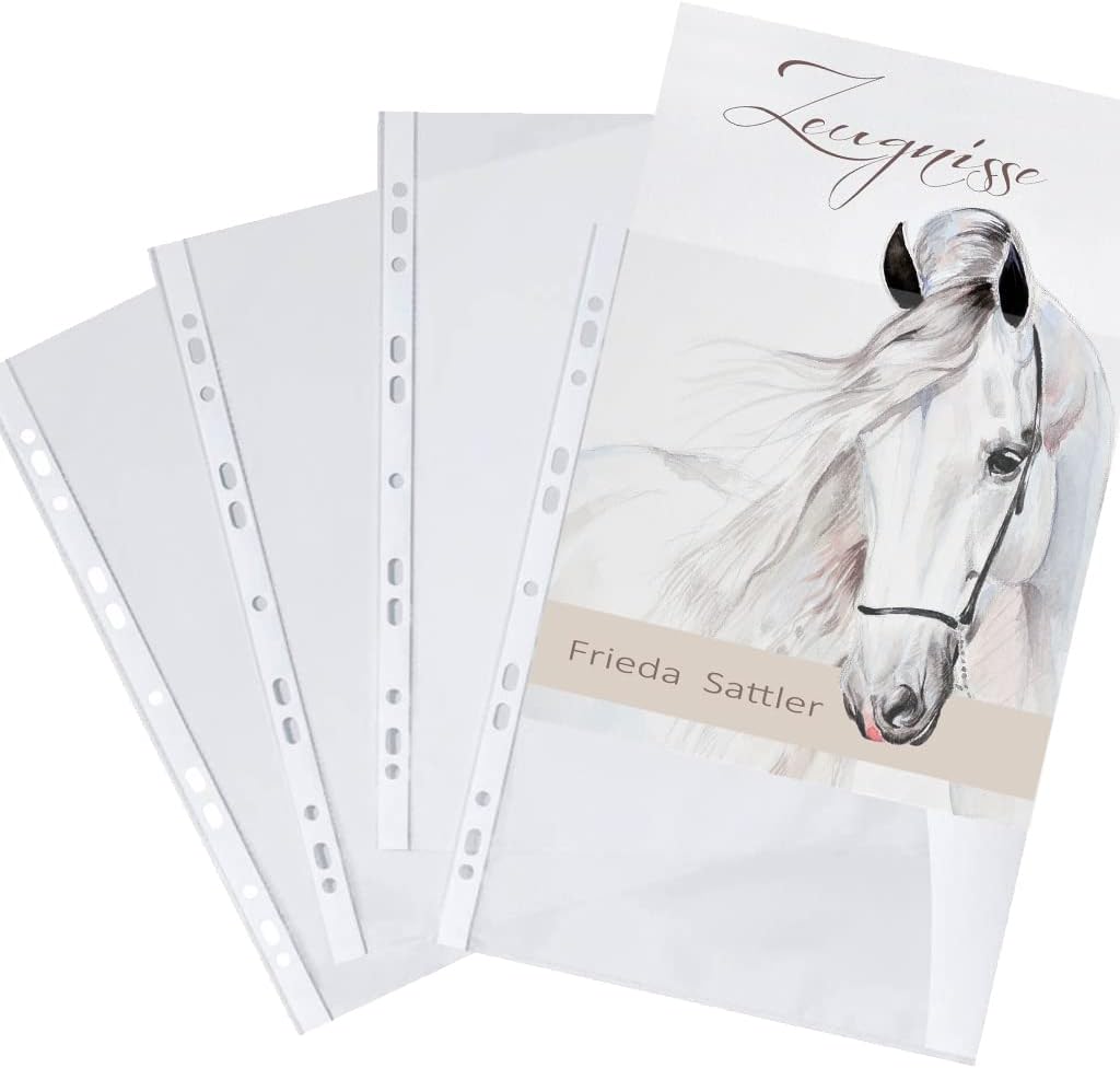 Zeugnismappe personalisiert White Horse A4 ca. 31x24 cm beige Zeugnisbuch Pferd Urkundenmappe Einsch