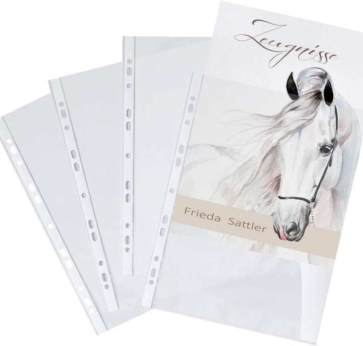 Zeugnismappe personalisiert White Horse A4 ca. 31x24 cm beige Zeugnisbuch Pferd Urkundenmappe Einsch