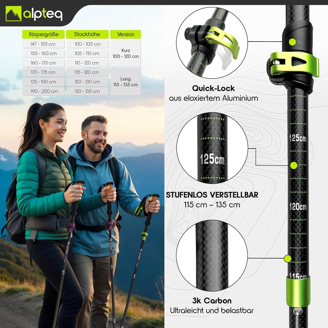 Wanderstöcke faltbar Carbon oder Aluminium mit Korkgriff | Bergsport Trekkingstöcke | Nordic Walking