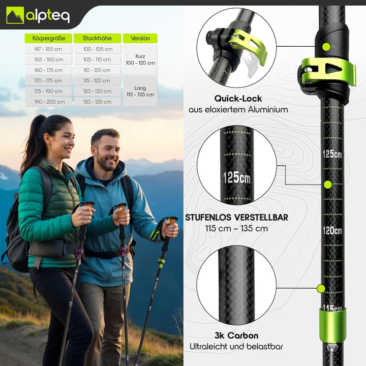 Wanderstöcke faltbar Carbon oder Aluminium mit Korkgriff | Bergsport Trekkingstöcke | Nordic Walking
