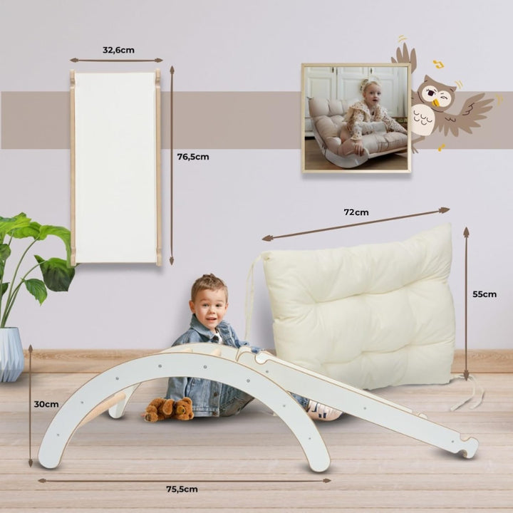 MAMOI® Klettergerüst Indoor 3 in 1 Set. Montessori Kletterbogen mit Kissen, Indoor Spielplatz und Ru